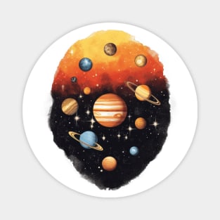 Watercolor Solar System Circle: Light Yellow & Dark Orange - Unique Planetary Circle Art Magnet